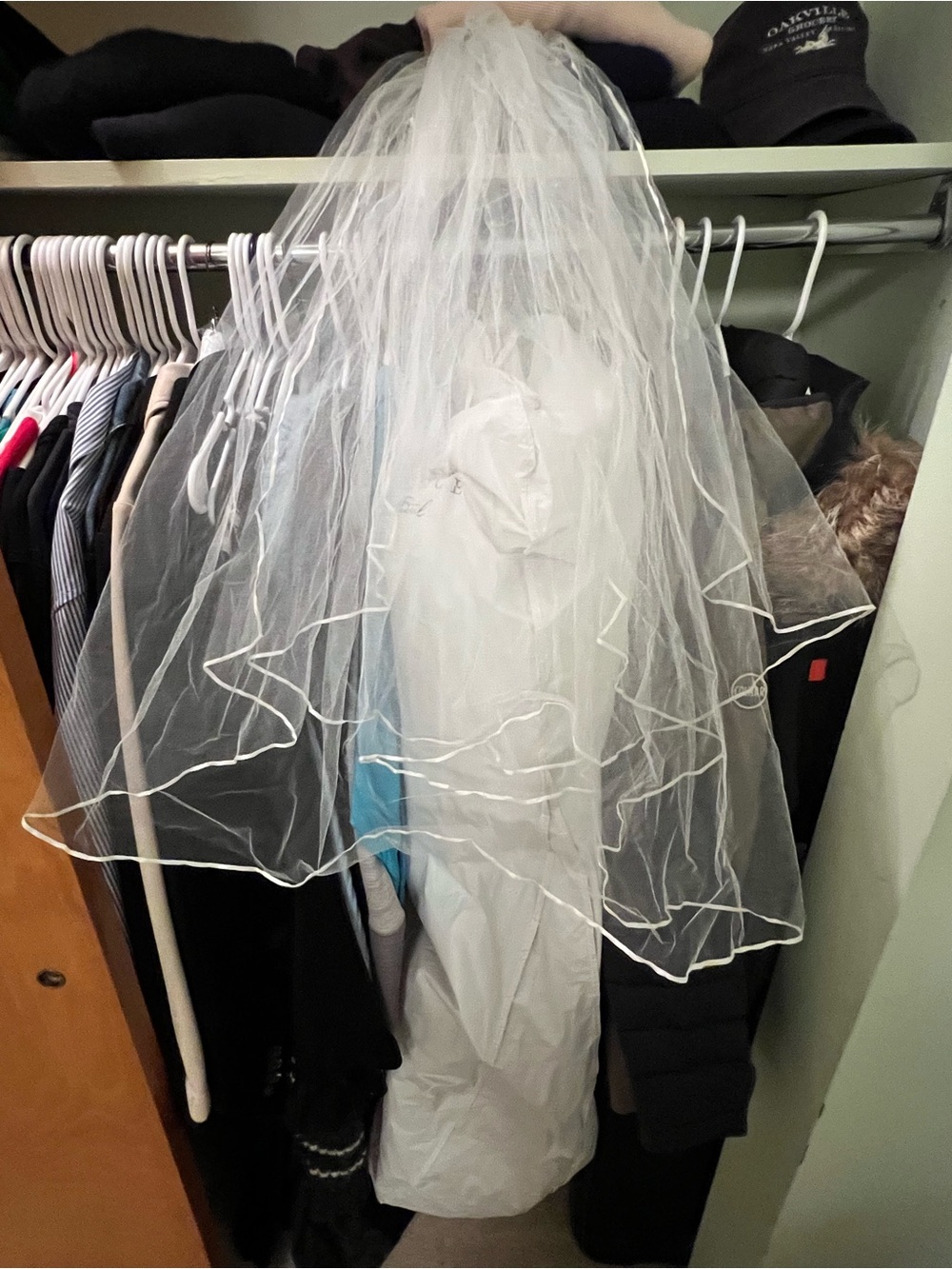 Classic White Wedding Veil with Scalloped Trim and Blusher
